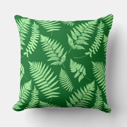 Woodland Fern Pattern Light and Dark Green Throw Pillow