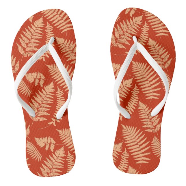 Woodland Fern Pattern, Mandarin Orange Flip Flops (Footbed)