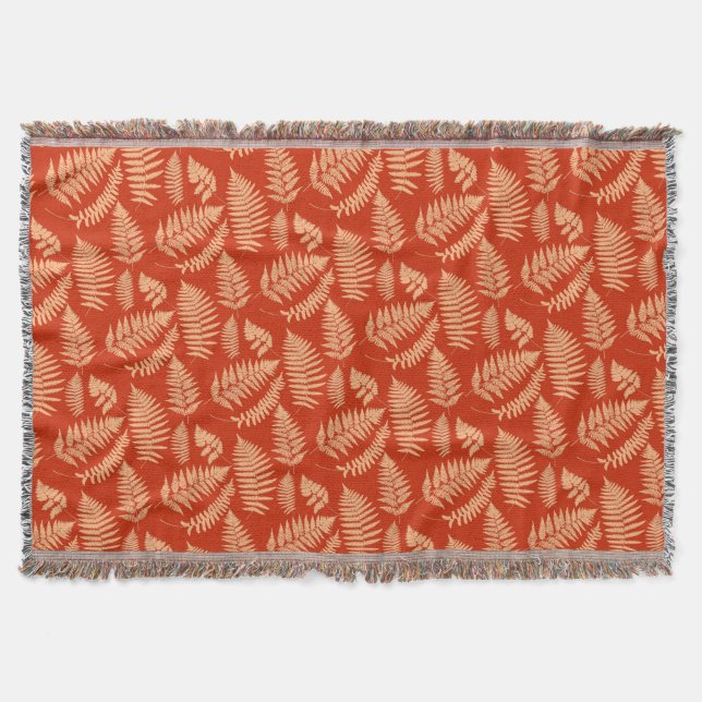 Woodland Fern Pattern, Mandarin Orange Throw Blanket (Front)