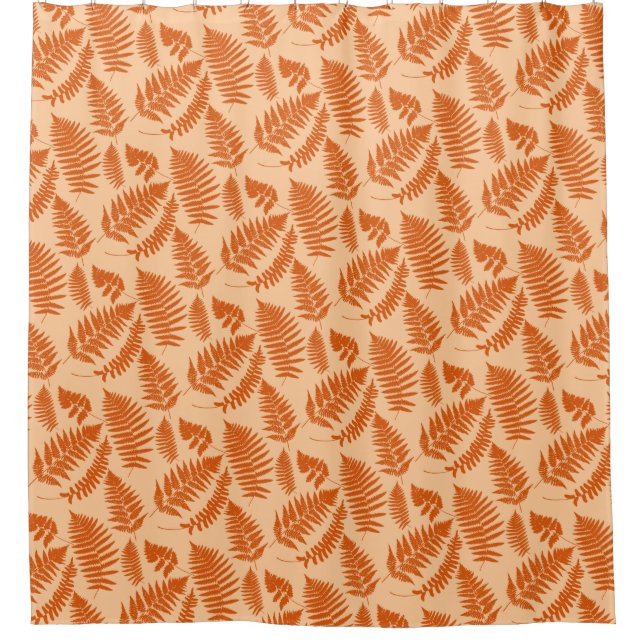Woodland Fern Pattern, Pastel Orange Shower Curtain (Front)
