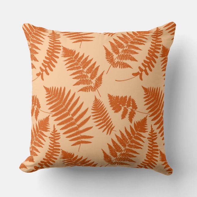 Woodland Fern Pattern, Pastel Orange Throw Pillow (Front)