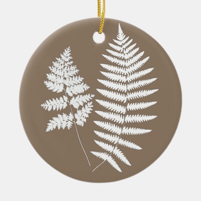 Woodland Fern Pattern, Taupe Tan and Cream   Ceramic Ornament (Front)