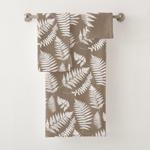 Woodland Fern Pattern Taupe Tan and White Bath Towel Set