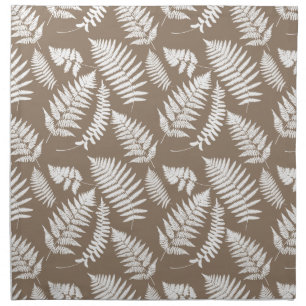 Woodland Fern Pattern, Taupe Tan and White Cloth Napkin