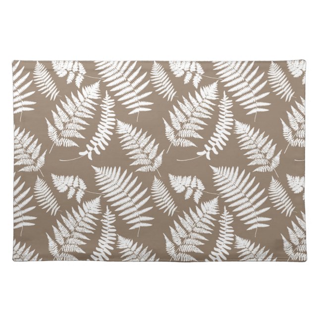 Woodland Fern Pattern, Taupe Tan and White Cloth Placemat (Front)