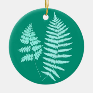 Woodland Fern Pattern, Turquoise and Aqua Ceramic Ornament