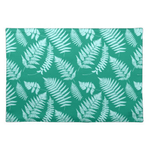 Woodland Fern Pattern, Turquoise and Aqua  Cloth Placemat
