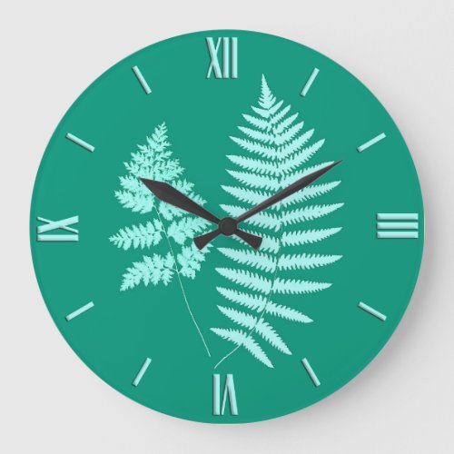 Woodland Fern Pattern Turquoise and Aqua  Large Clock