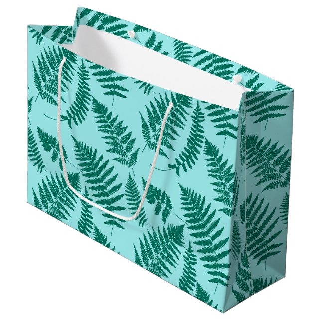 Woodland Fern Pattern, Turquoise and Aqua Large Gift Bag (Front Angled)