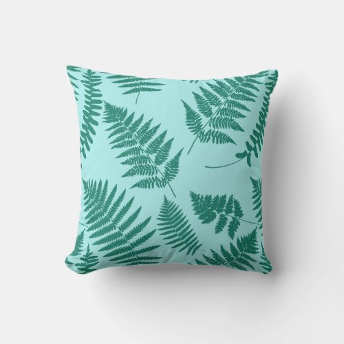 Woodland Fern Pattern Turquoise and Aqua Throw Pillow