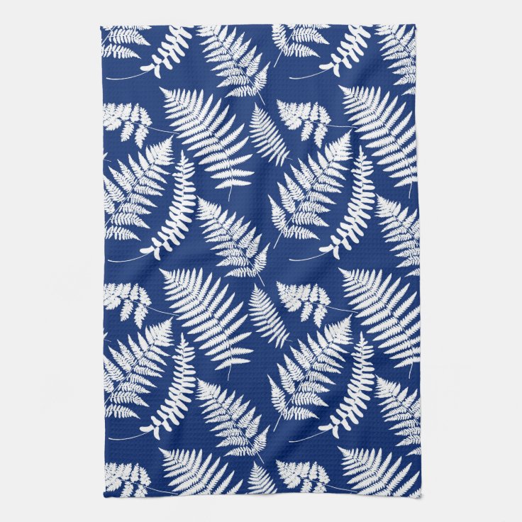 Woodland Fern Pattern, White on Cobalt Blue Kitchen Towel Zazzle