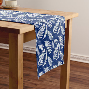Woodland Fern Pattern, White on Cobalt Blue Short Table Runner