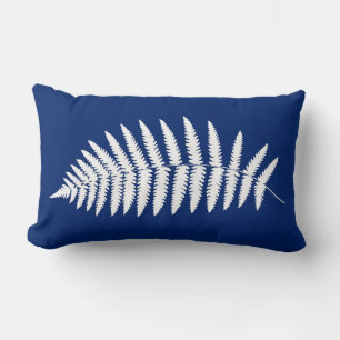 Woodland Fern, White on Cobalt Blue Lumbar Pillow