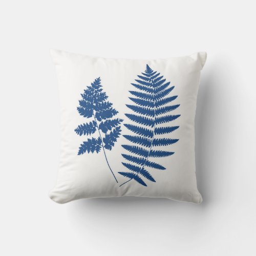 Woodland Ferns Cobalt Blue on White  Outdoor Pillow