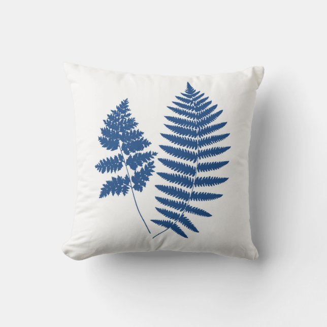 Woodland Ferns, Cobalt Blue on White  Outdoor Pillow (Front)