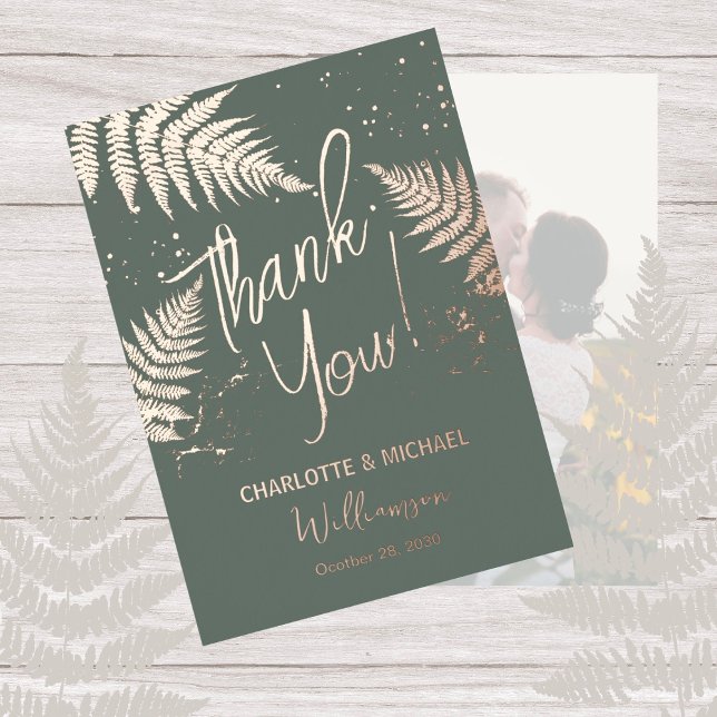 Woodland Ferns Photo Overlay Wedding Thank You Foil Invitation (Creator Uploaded)