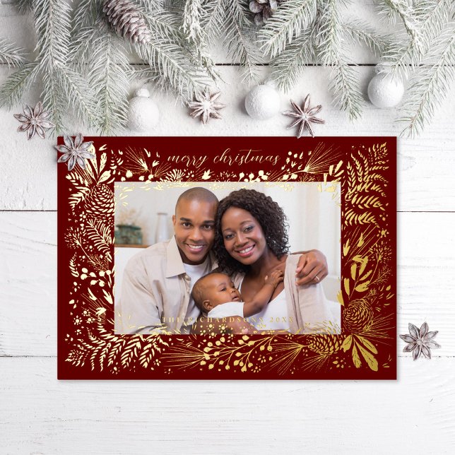 Woodland Ferns Pine Cone Foil Holiday Card (Creator Uploaded)