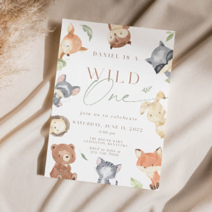 Woodland First Birthday, Forest Animimal, wild one Invitation