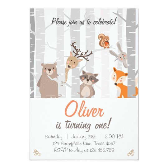 Woodland First Birthday Invitation Forest Animals | Zazzle.com