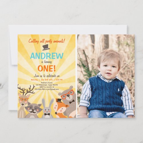 Woodland First Birthday Invitation Forest Hipster
