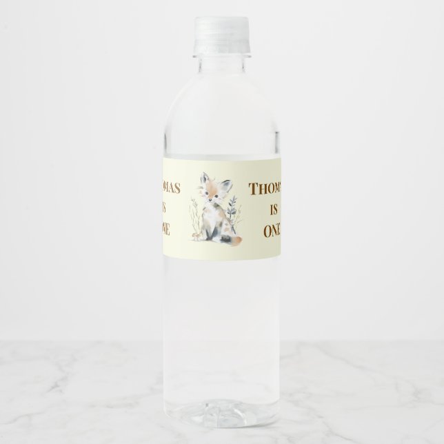 Woodland First Birthday Water Bottle Labels (Front)