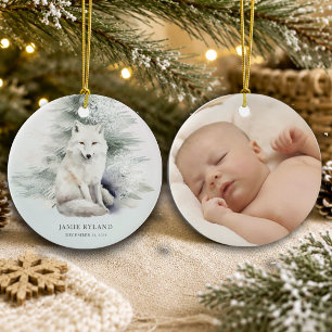Woodland First Christmas With Baby Photo Ceramic Ornament