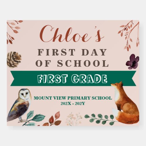 Woodland first day of school photo prop foam board