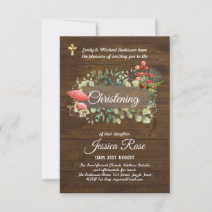 Woodland Floor Rustic Christening Invite Baptism 