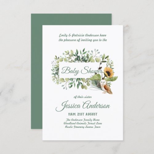 Woodland Flora and Fauna BABY SHOWER Invites