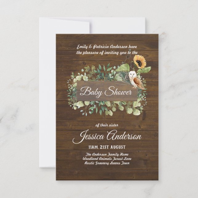 Woodland Flora and Fauna BABY SHOWER Invites (Front)