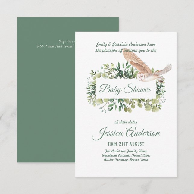 Woodland Flora and Fauna BABY SHOWER Invites (Front/Back)
