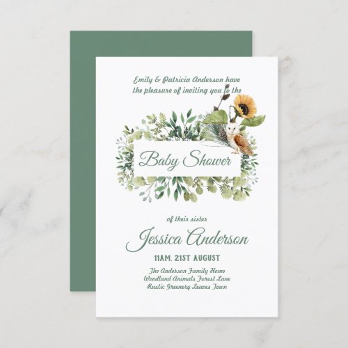 Woodland Flora and Fauna BABY SHOWER Invites