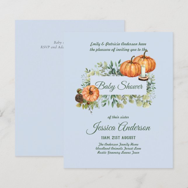 Woodland Flora and Fauna BABY SHOWER Invites (Front/Back)