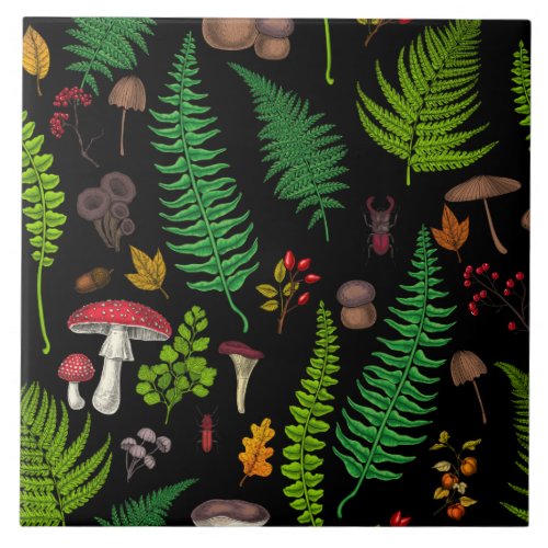 Woodland flora and fauna ceramic tile