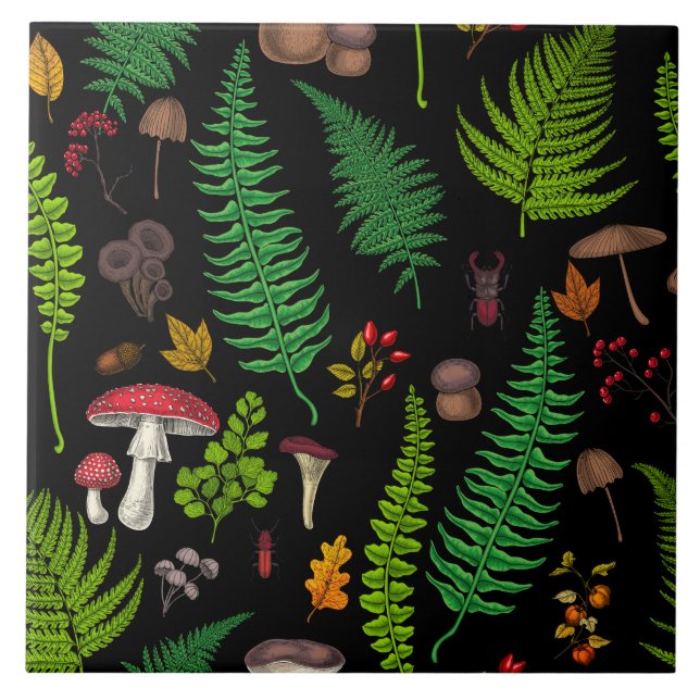 Woodland flora and fauna ceramic tile (Front)