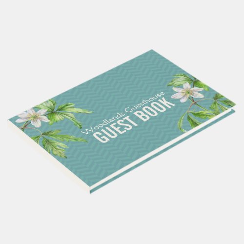 Woodland floral art teal chevron guest book