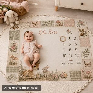 Woodland Floral Baby Milestone Blanket