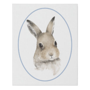 Woodland Floral Bunny Boy Blue Watercolor Faux Canvas Print