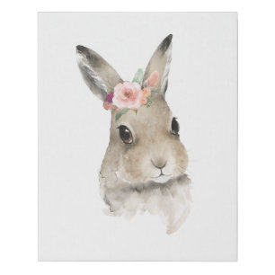 Woodland Floral Bunny Forest Watercolor Greenery Faux Canvas Print