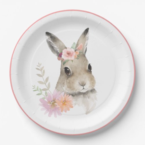 Woodland Floral Bunny Watercolor Baby Shower Paper Plates