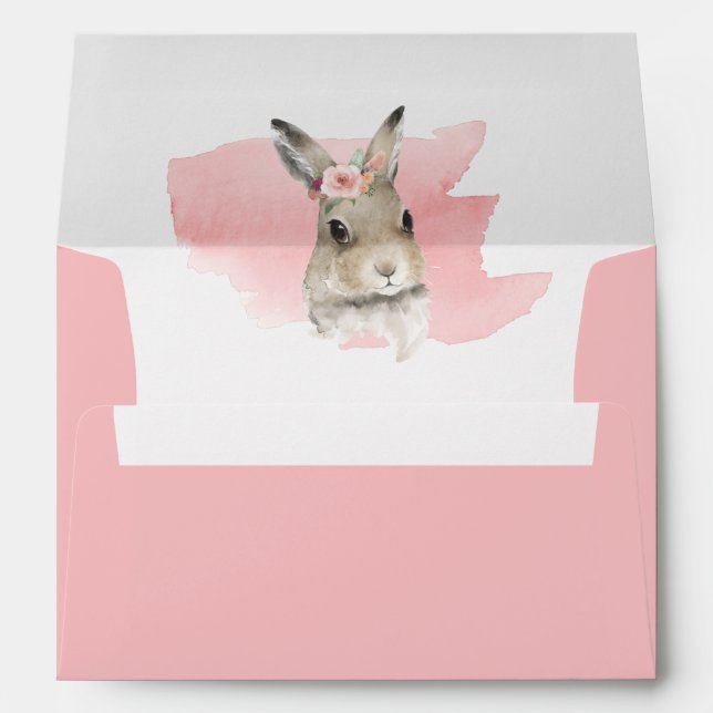 Woodland Floral Bunny Watercolor Script Baby Envelope (Back (Bottom))