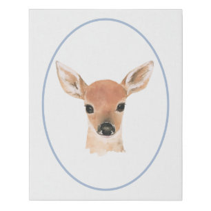 Woodland Floral Deer Boy Blue Watercolor Faux Canvas Print