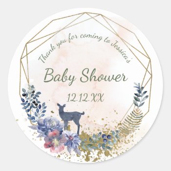 Woodland Floral Deer Classic Round Sticker by MaggieMart at Zazzle