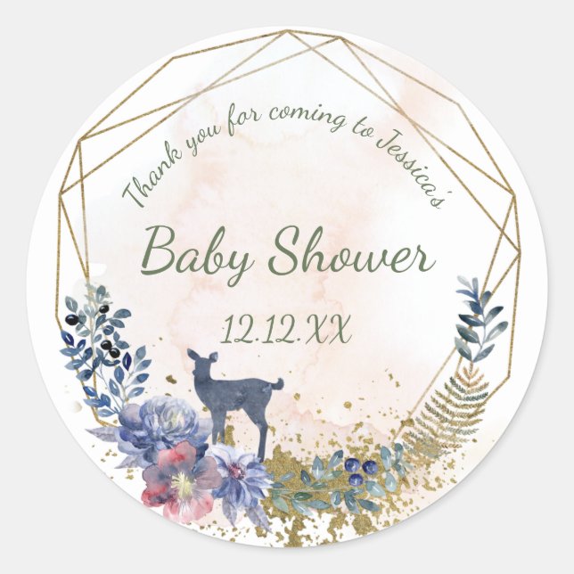 Woodland Floral Deer Classic Round Sticker (Front)