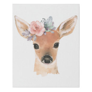 Woodland Floral Deer Forest Watercolor Greenery Faux Canvas Print