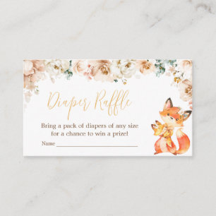 Woodland Floral Fox Baby Shower Diaper Raffle Enclosure Card
