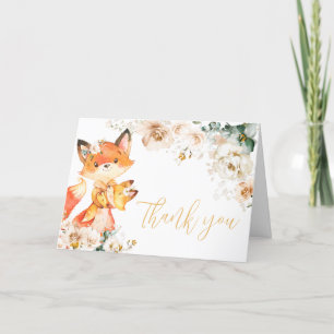 Woodland Floral Fox Baby Shower Letterpress Thank You Card