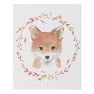 Woodland Floral Fox Forest Watercolor Faux Canvas Print
