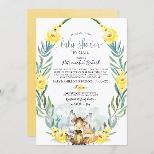 Woodland Floral Greenery Baby Shower By Mail Invit Invitation