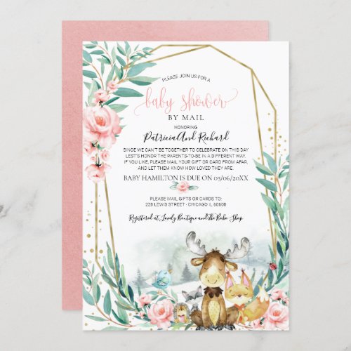 Woodland Floral Greenery Baby Shower By Mail Invitation